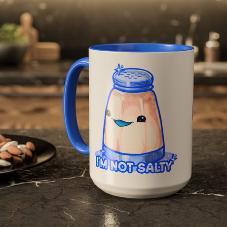 “I’m Not Salty” Cheeky Salt Shaker Blue Accent Mug – Floofles by Brandon Ellis