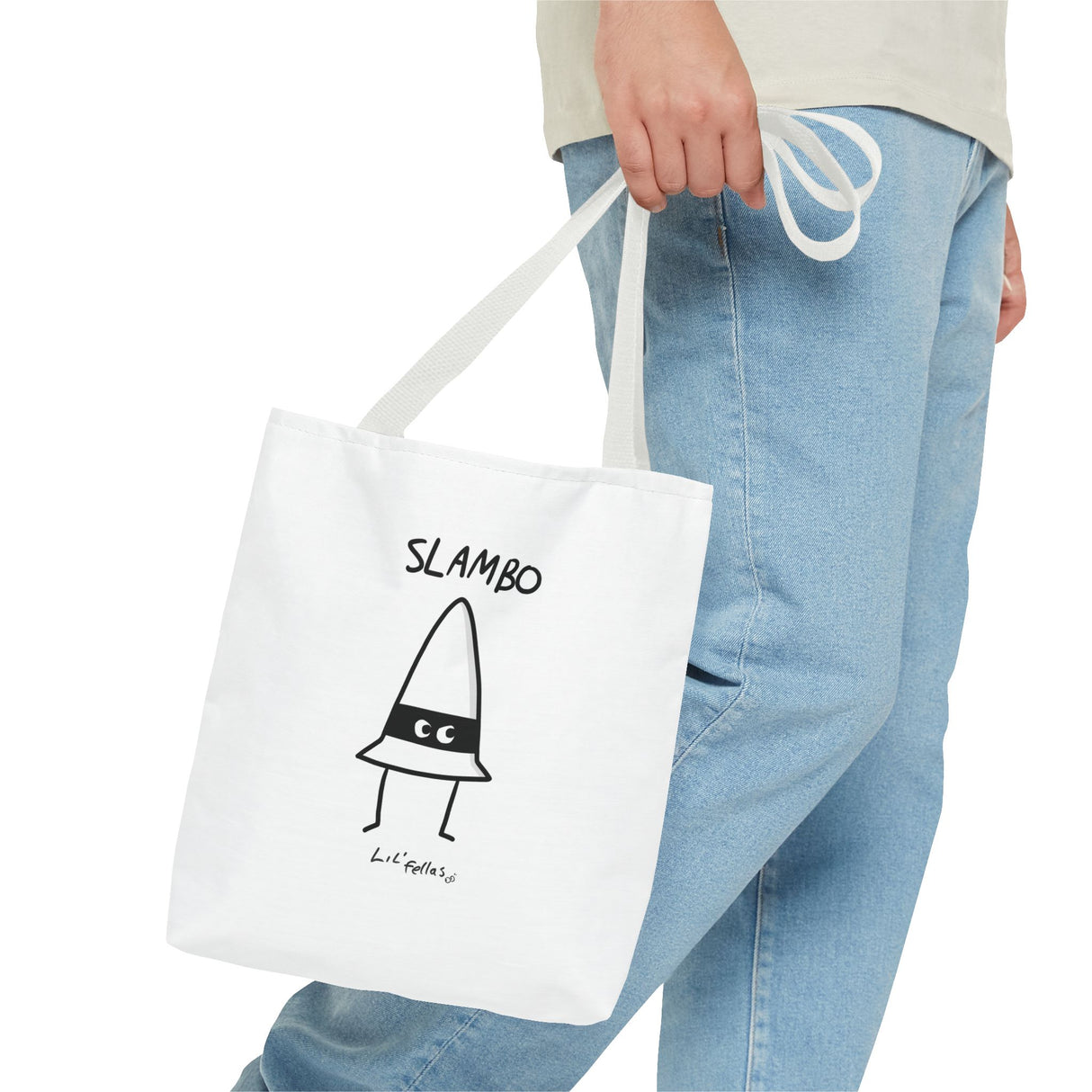 "Slambo" Illustrated White Tote Bag - Lil' Fellas by Ben Mills