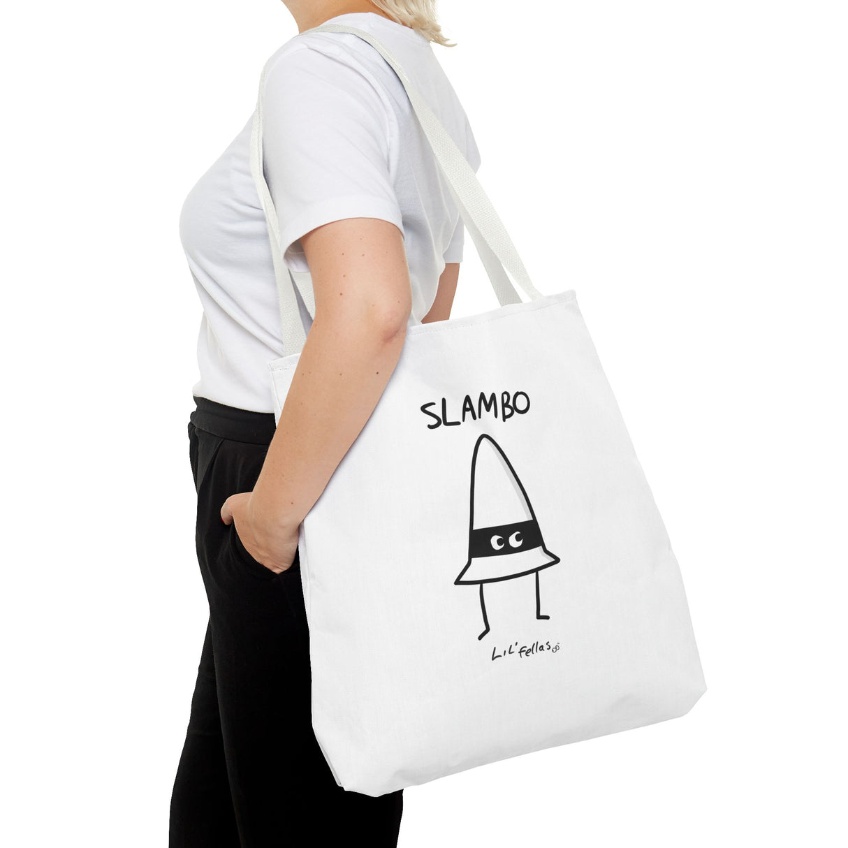 "Slambo" Illustrated White Tote Bag - Lil' Fellas by Ben Mills
