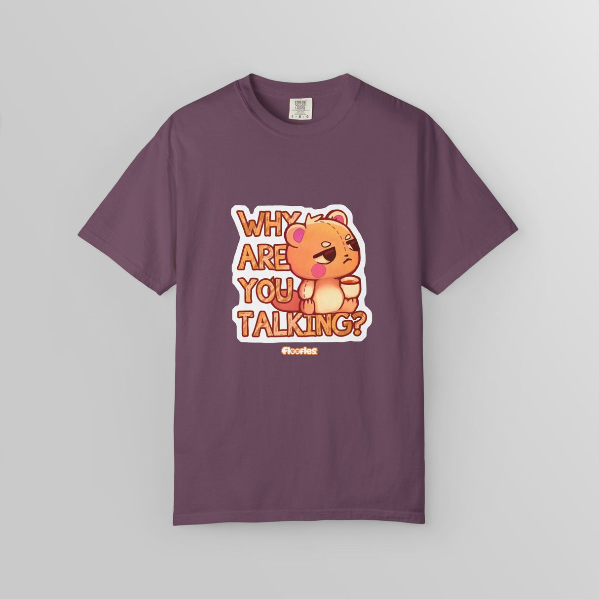 "Why Are You Talking?" Illustrated Grumpy Bear Unisex T-Shirt - Floofles by Brandon Ellis