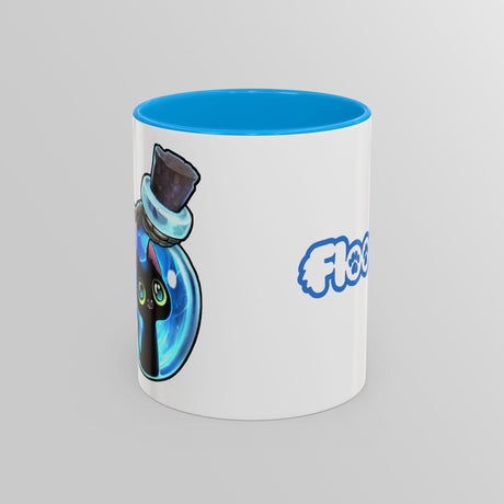 “Evil Inside” Mischievous Cat Blue Accent Mug – Floofles by Brandon Ellis