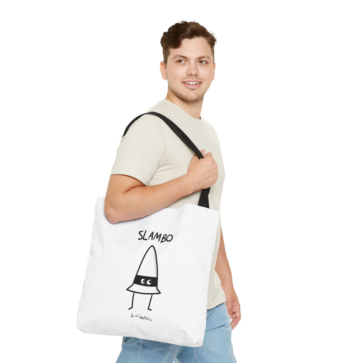 "Slambo" Illustrated White Tote Bag - Lil' Fellas by Ben Mills
