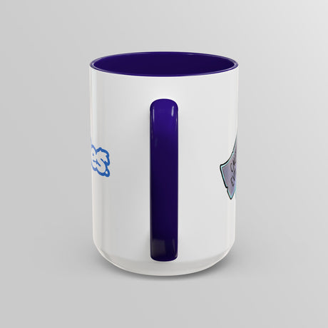 “Evil Inside” Mischievous Cat Blue Accent Mug – Floofles by Brandon Ellis