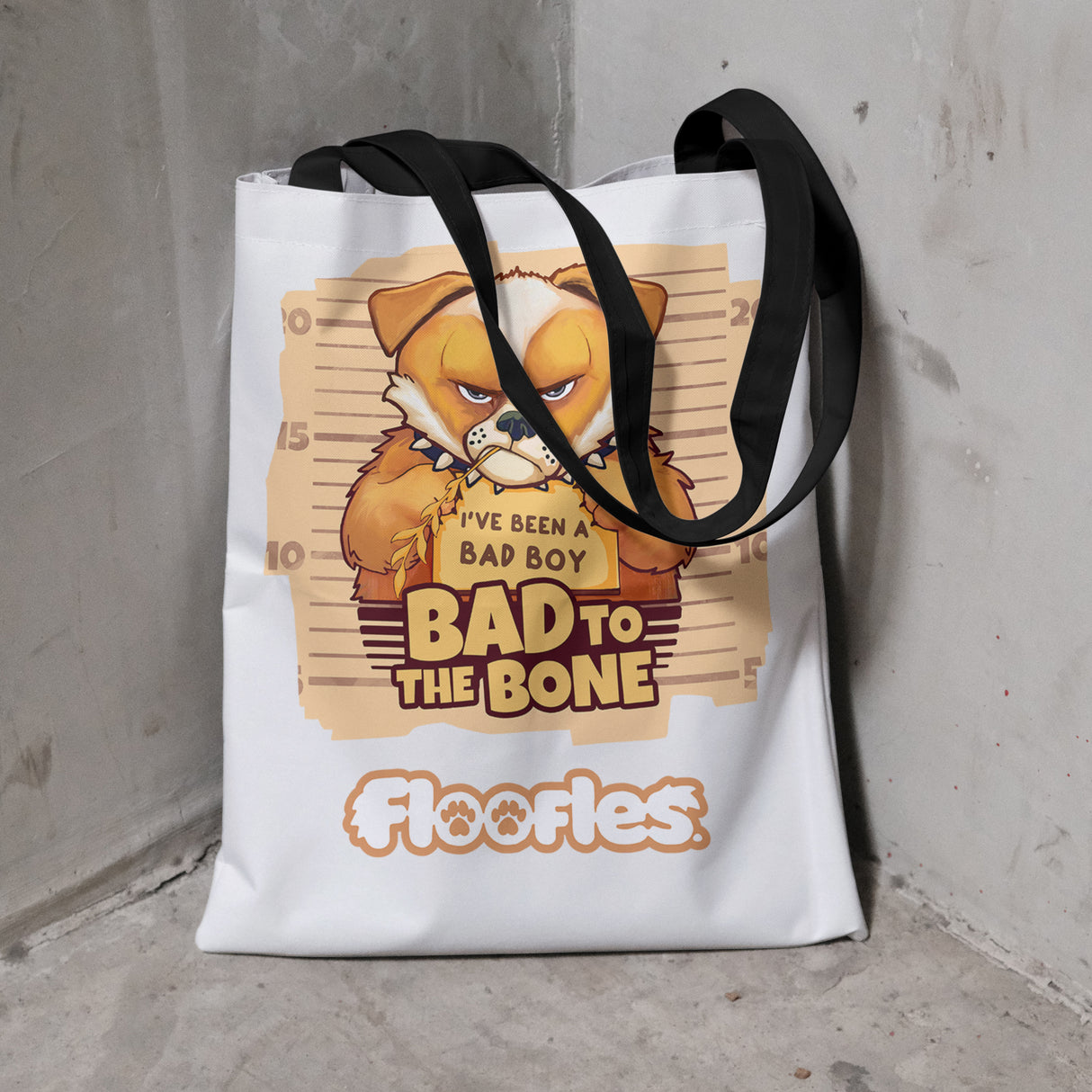 'Bad To The Bone" Floofles White Tote Bag - by Brandon Ellis