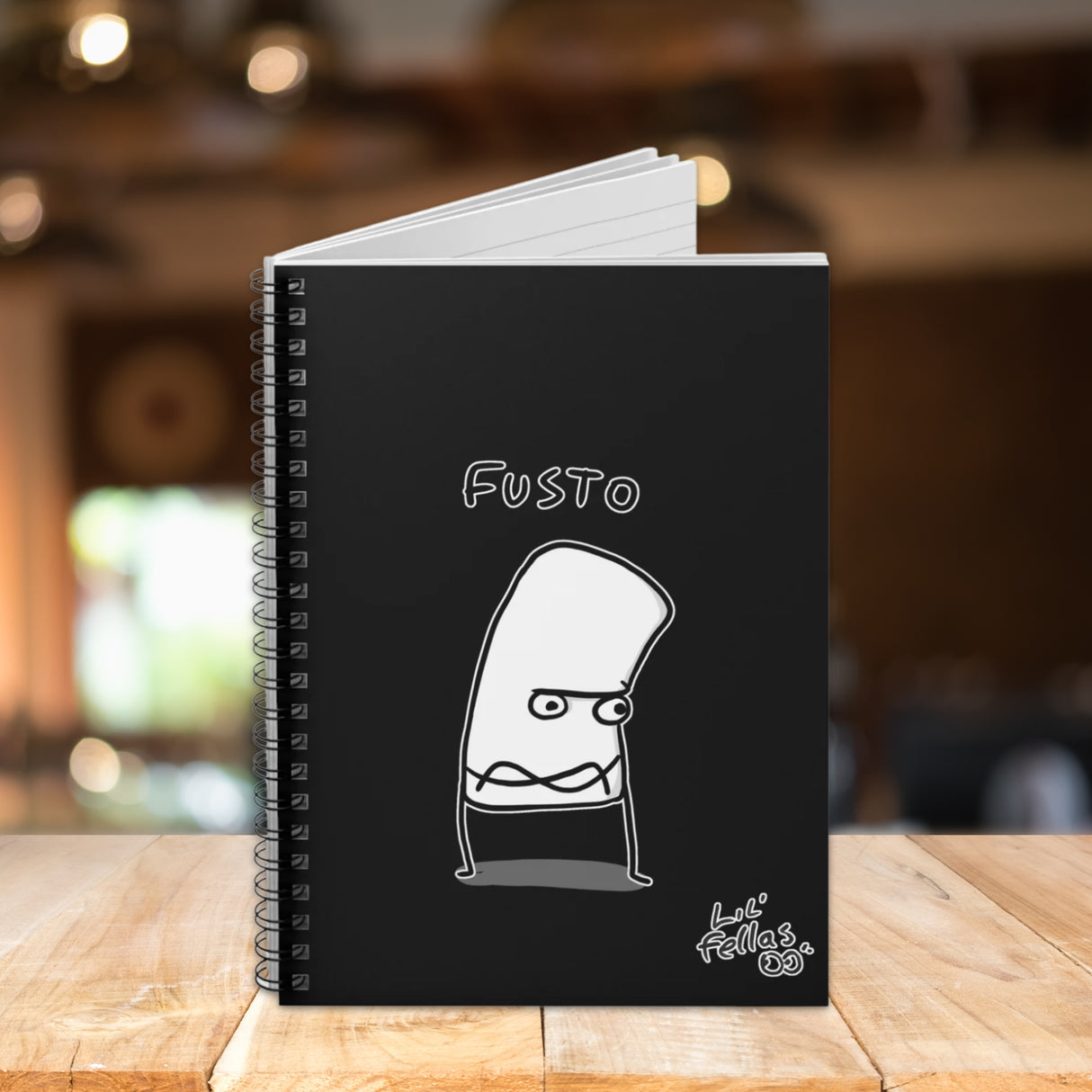 "Fusto" Illustrated Black Lined Spiral Notebook - Lil' Fellas by Ben Mills