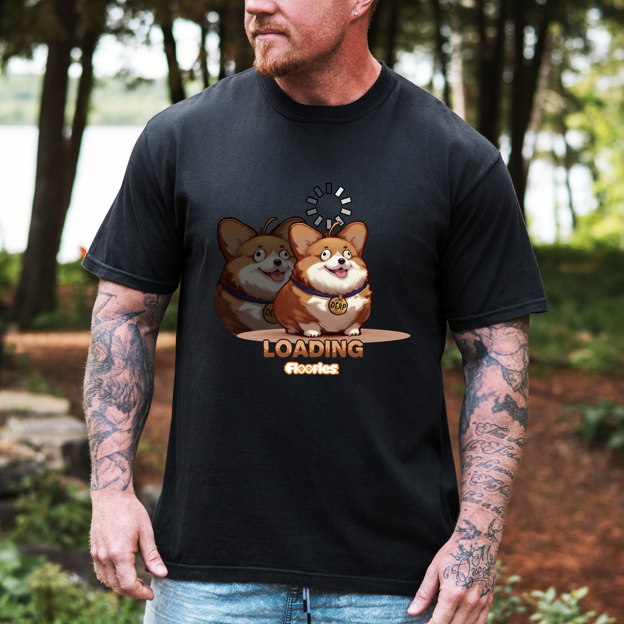 "Loading" Illustrated Ditzy Corgi Unisex T-Shirt - Floofles by Brandon Ellis