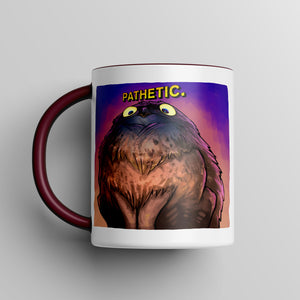 “Pathetic” Judgy Owl Maroon Accent Mug – Floofles by Brandon Ellis